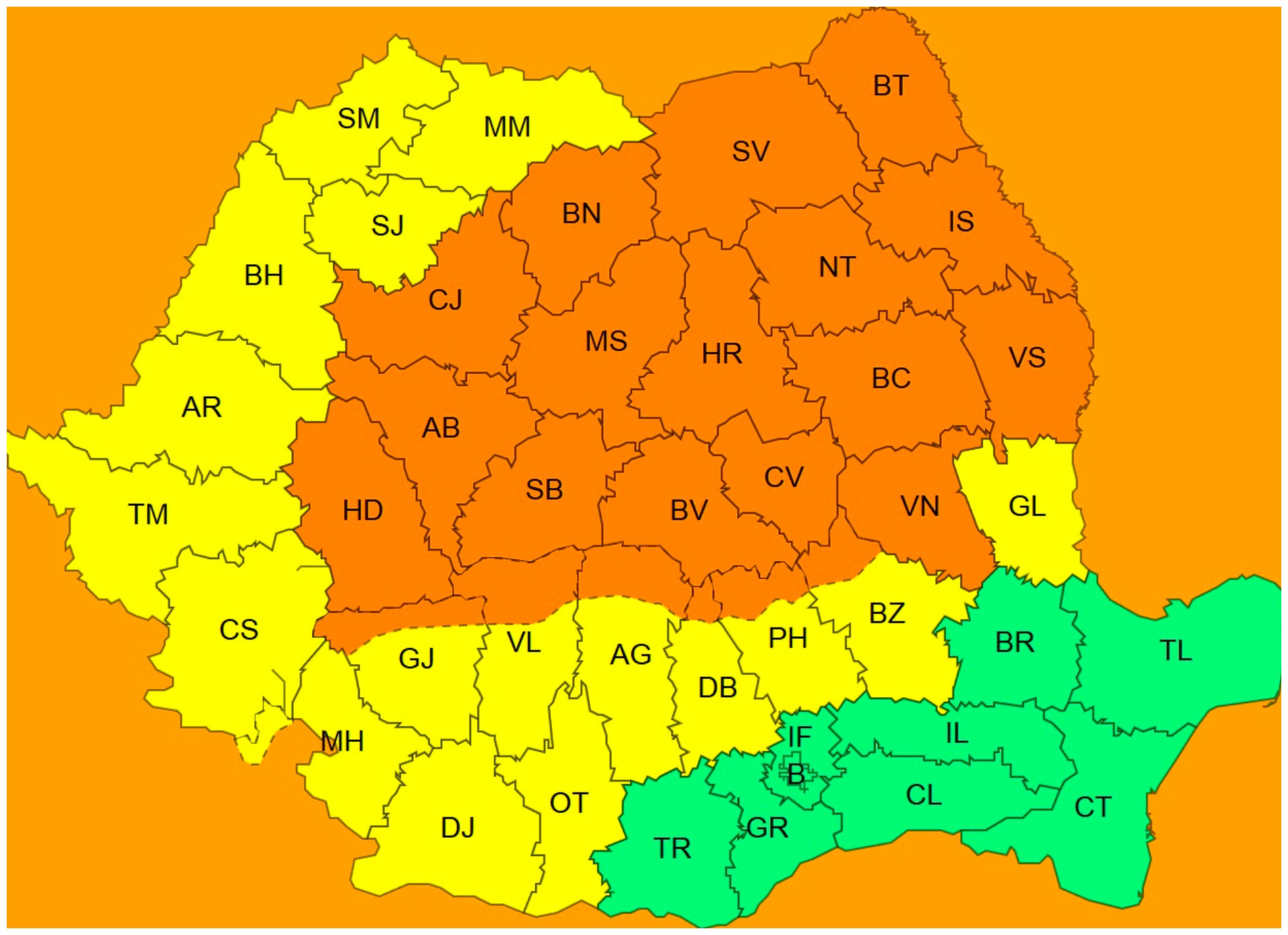 furtuni cod portocaliu harta ANM