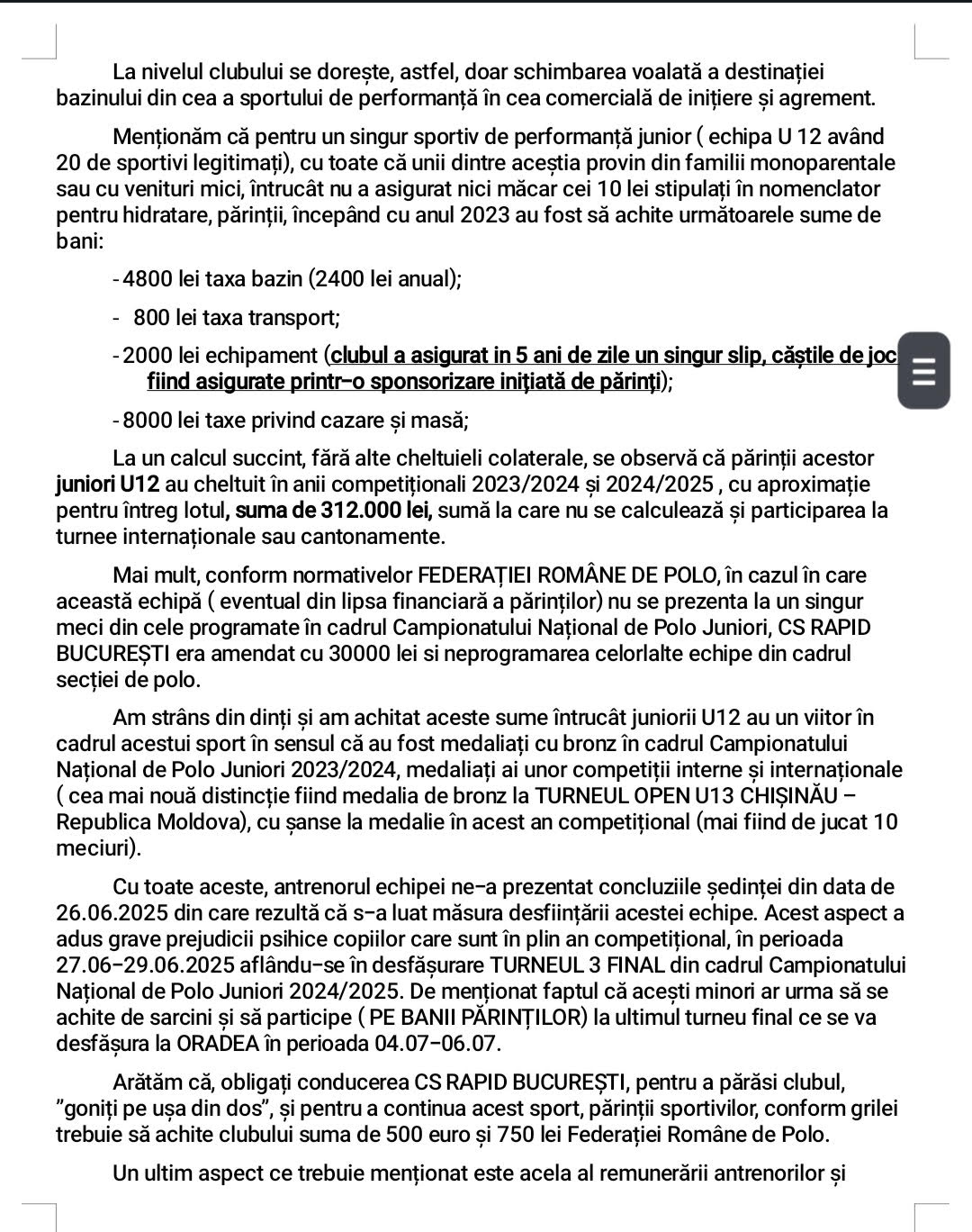 Memoriul adresat ministrului Transporturilor. 