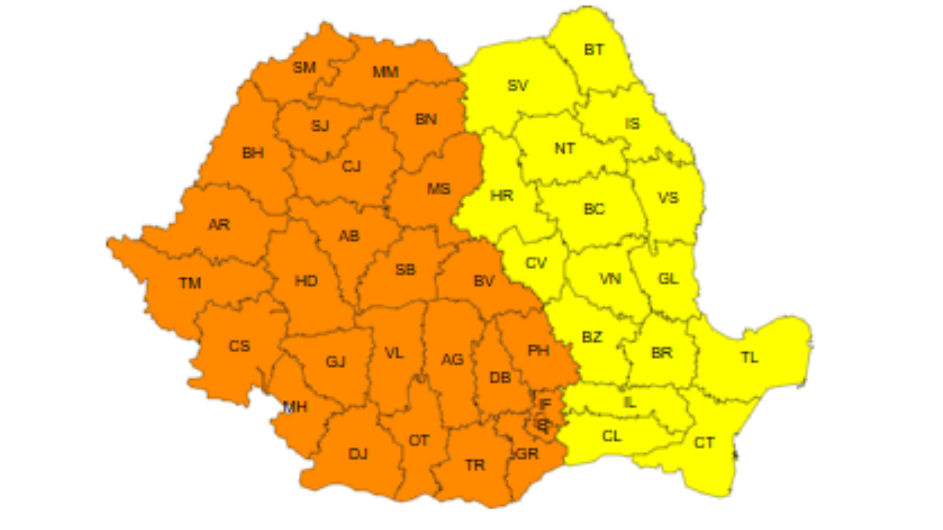 Cod portocaliu și galben de caniculă, vineri, 4 iulie