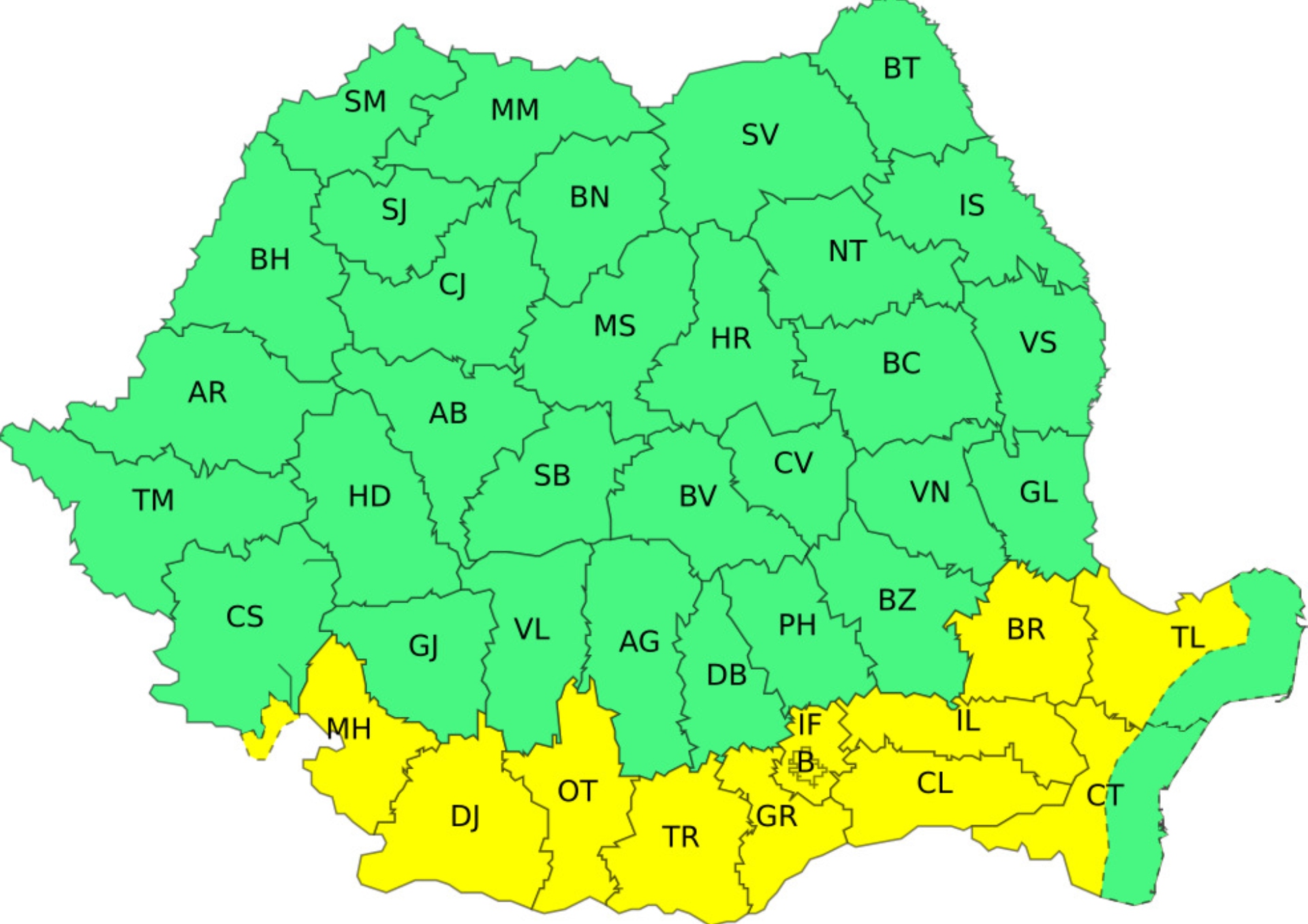 Harta județe caniculă 